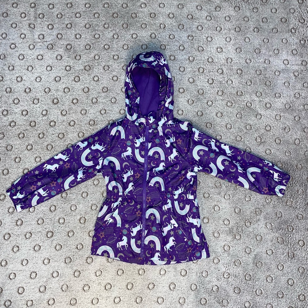 Girl's Wonder Nation Unicorn Purple Rain Jacket Size Small (6-6X) Hooded